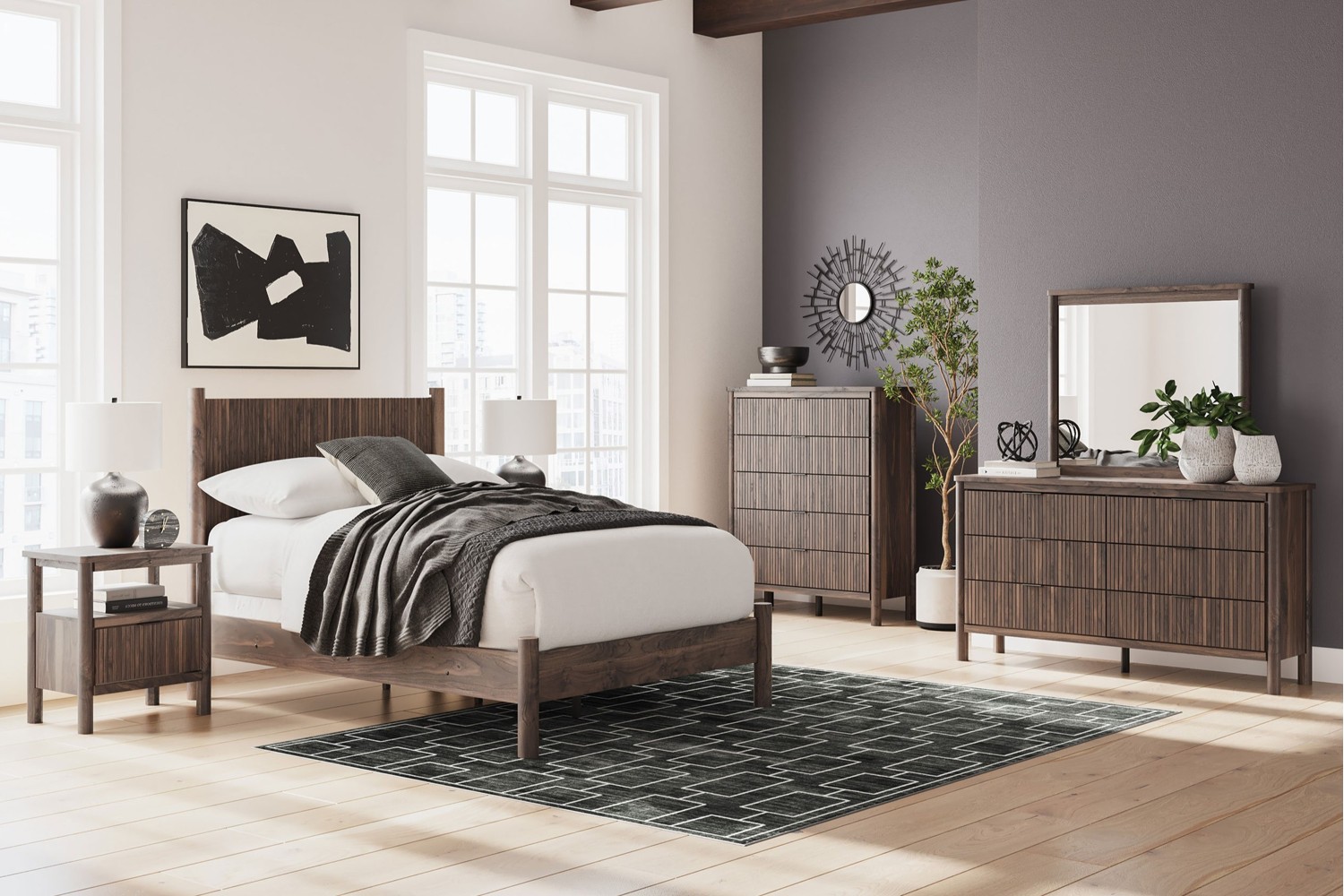 Pamytta Brown Queen Panel 5 Piece Bedroom Set