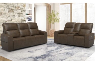 SH3412 Brown Leather Power Reclining 2 Piece Sofa & Loveseat Set