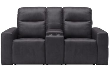 SH3412 Charcoal Leather Loveseat With Console