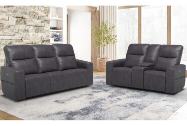 SH3412 Charcoal Leather Power Reclining 2 Piece Sofa & Loveseat Set