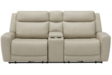 SH3413 Gray Impression Argento Leather Power Reclining Loveseat With Console