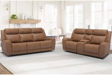 SH3413 Dakota Saddle Leather Power Reclining 2 Piece Sofa & Loveseat Set