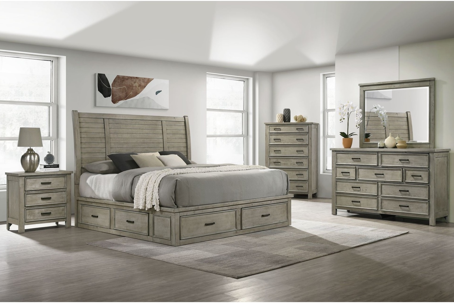 Sullivan Driftwood Gray King Storage 5 Piece Bedroom Set