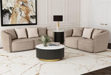Townsend Chenille Latte Rolled Arm 2 Piece Sofa & Loveseat Set