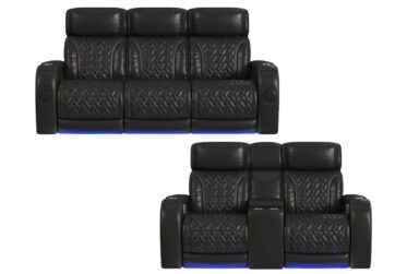 Prime Time Jett Black P3 Power Reclining 2 Piece Sofa & Loveseat With LED