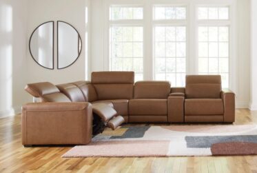 Magic Man Caramel Leather 6-Piece Power Reclining Sectional