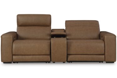 Magic Man Caramel Leather 3-Piece Power Reclining Loveseat With Console