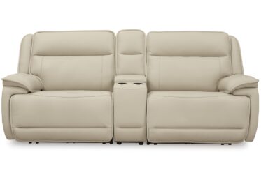 Double Deal Almond Leather 2-Piece Power Reclining Loveseat Sectional With Console