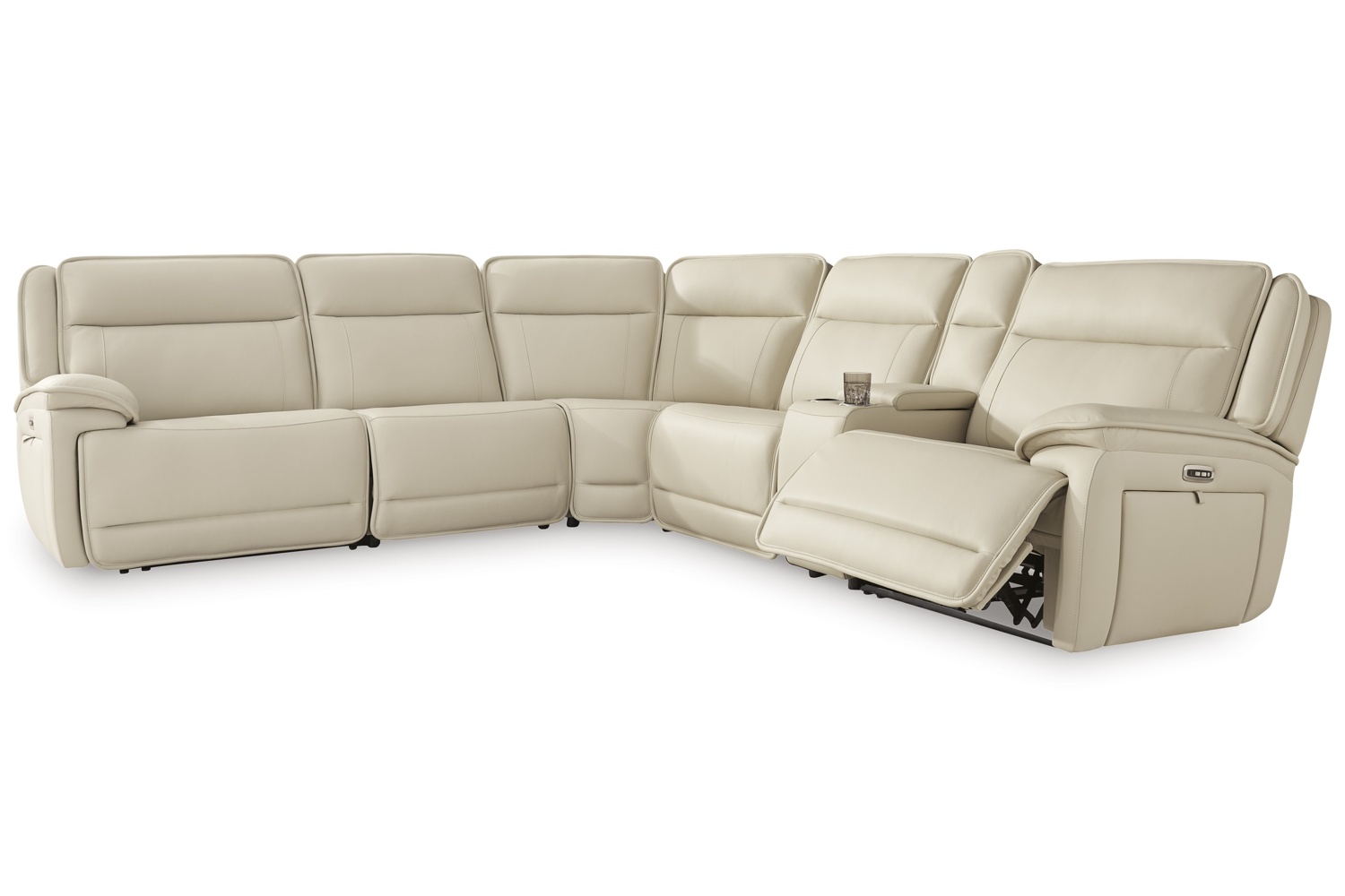 Double Deal Almond Leather 6-Piece Power Reclining Sectional