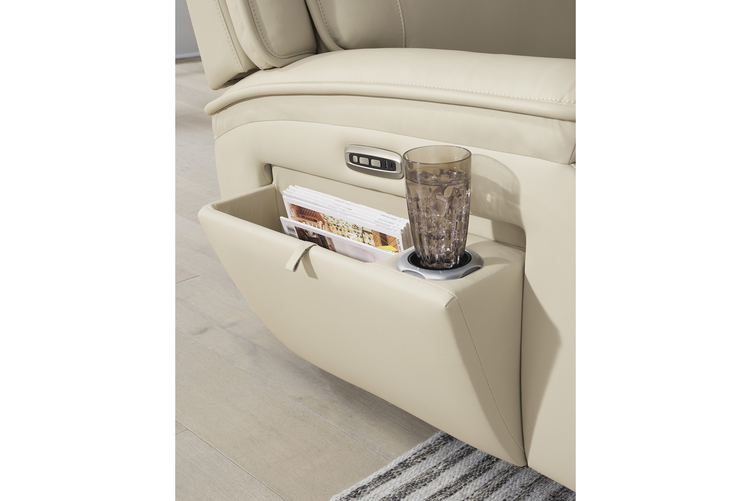 Double Deal Almond Leather 6-Piece Power Reclining Sectional