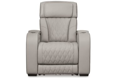 Boyington Gray Leather Power Recliner With Adjustable Headrest