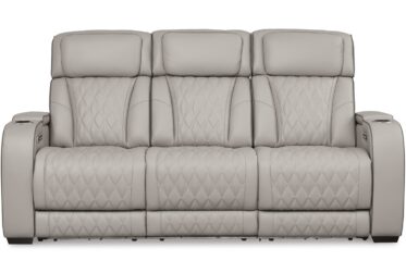 Boyington Gray Leather Power Reclining Sofa With Adjustable Headrest