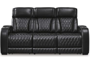 Boyington Black Leather Power Reclining Sofa With Adjustable Headrest