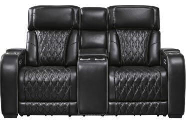 Boyington Black Leather Power Reclining Loveseat With Console
