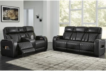Boyington Black Leather Power Reclining 2 Piece Sofa & Loveseat Set
