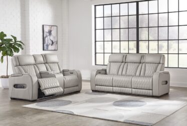 Boyington Gray Leather Power Reclining 2 Piece Sofa & Loveseat Set