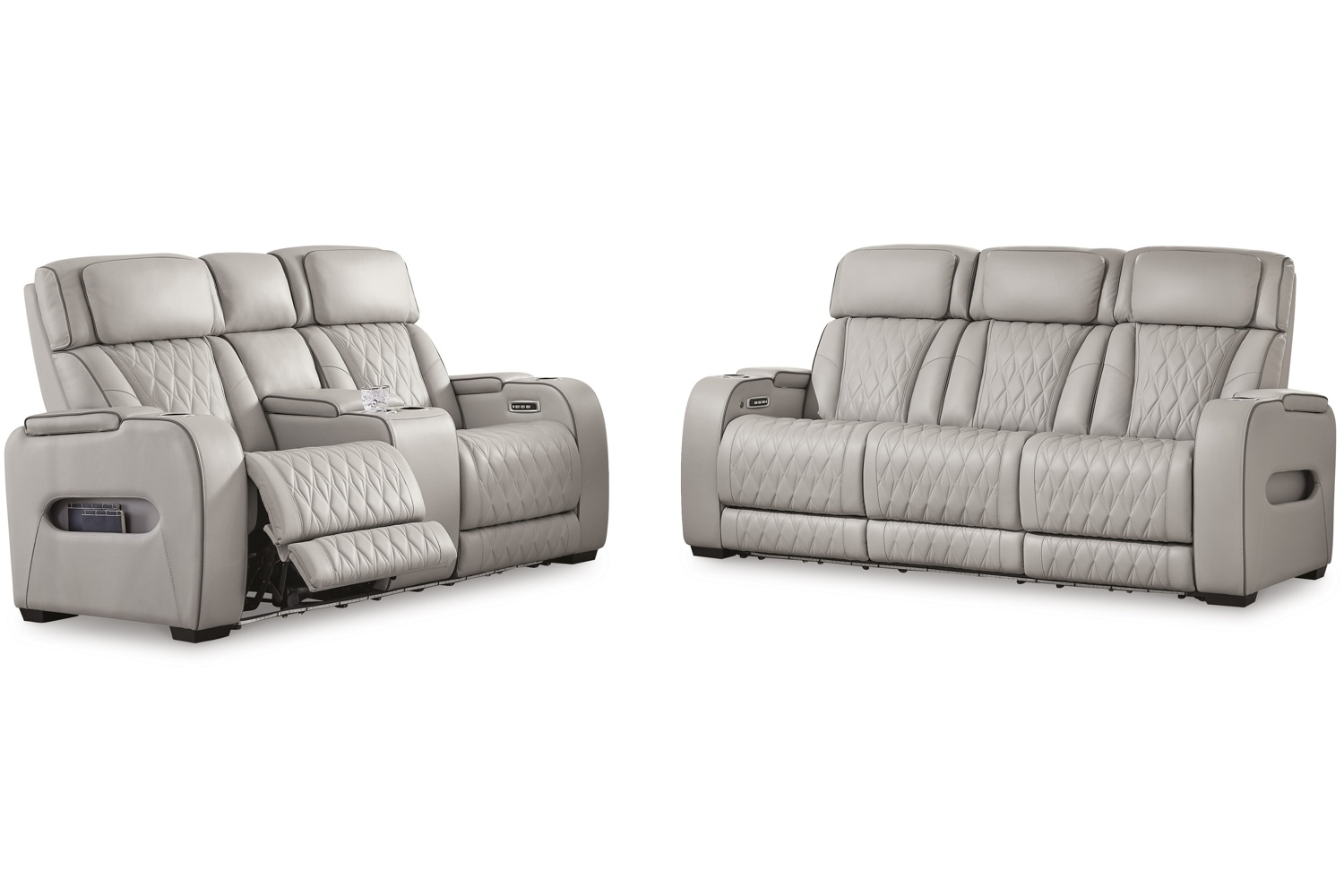 Boyington Gray Leather Power Reclining 2 Piece Sofa