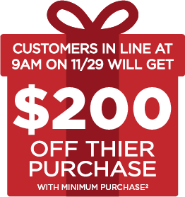 Customers in line at 9 AM on 11/29 receive $200 off a $2,000+ purchase at Georgia Furniture Mart’s Black Friday Sale